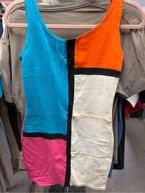 Vintage 80s Mister Noah Colorblock Tank Mini Dress Medium New Wave Geometric